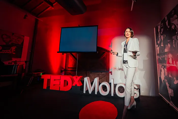 Natallia speaking at TEDx Molos